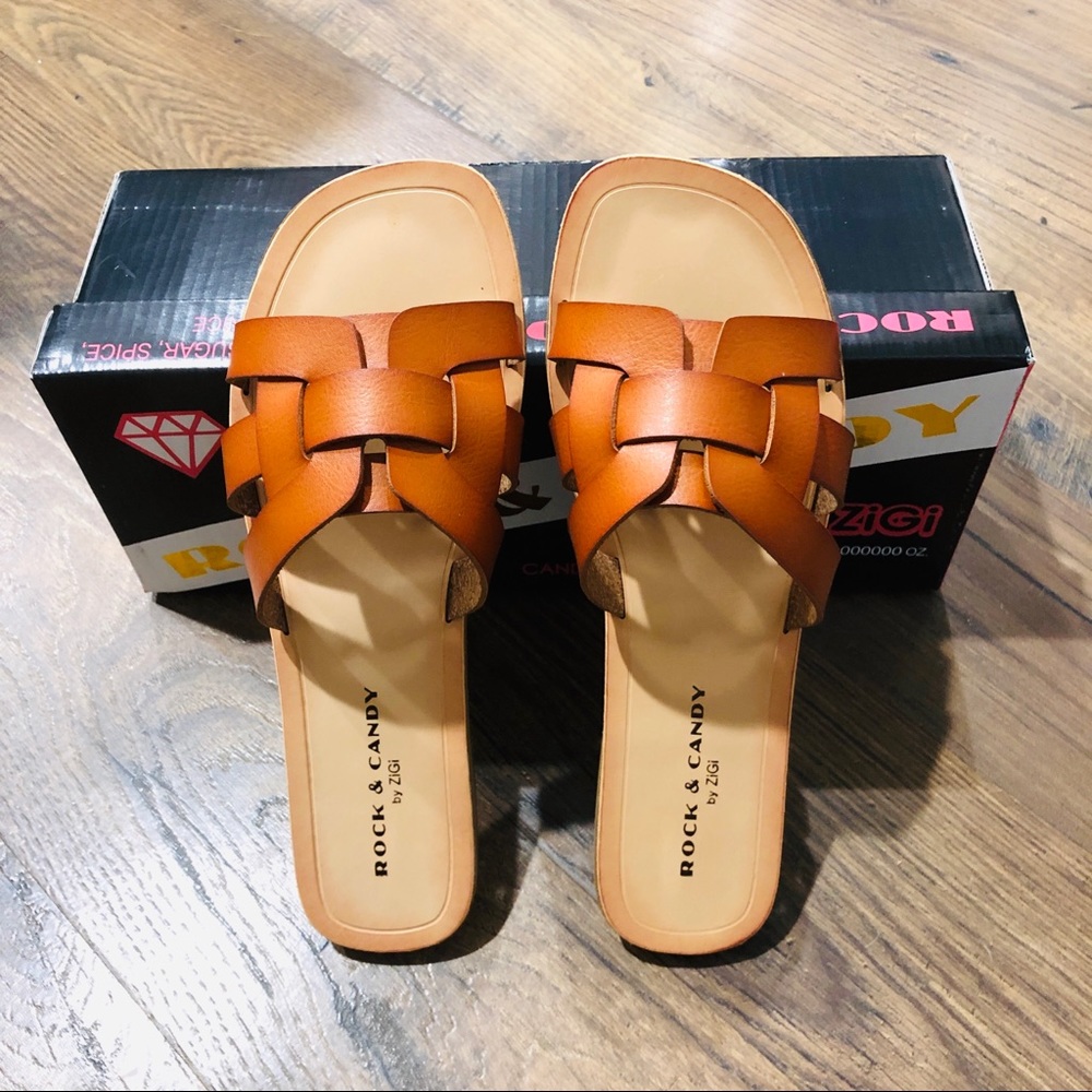 Tan Woven Slip on Sandal Flats NWT